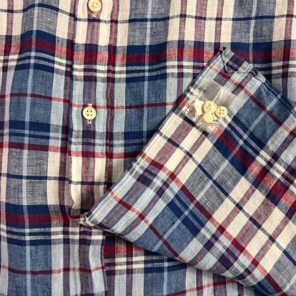 Ralph Lauren Shirt Mens Large Blue Plaid 100% Linen Button Down Long Sleeve New - Picture 5 of 10